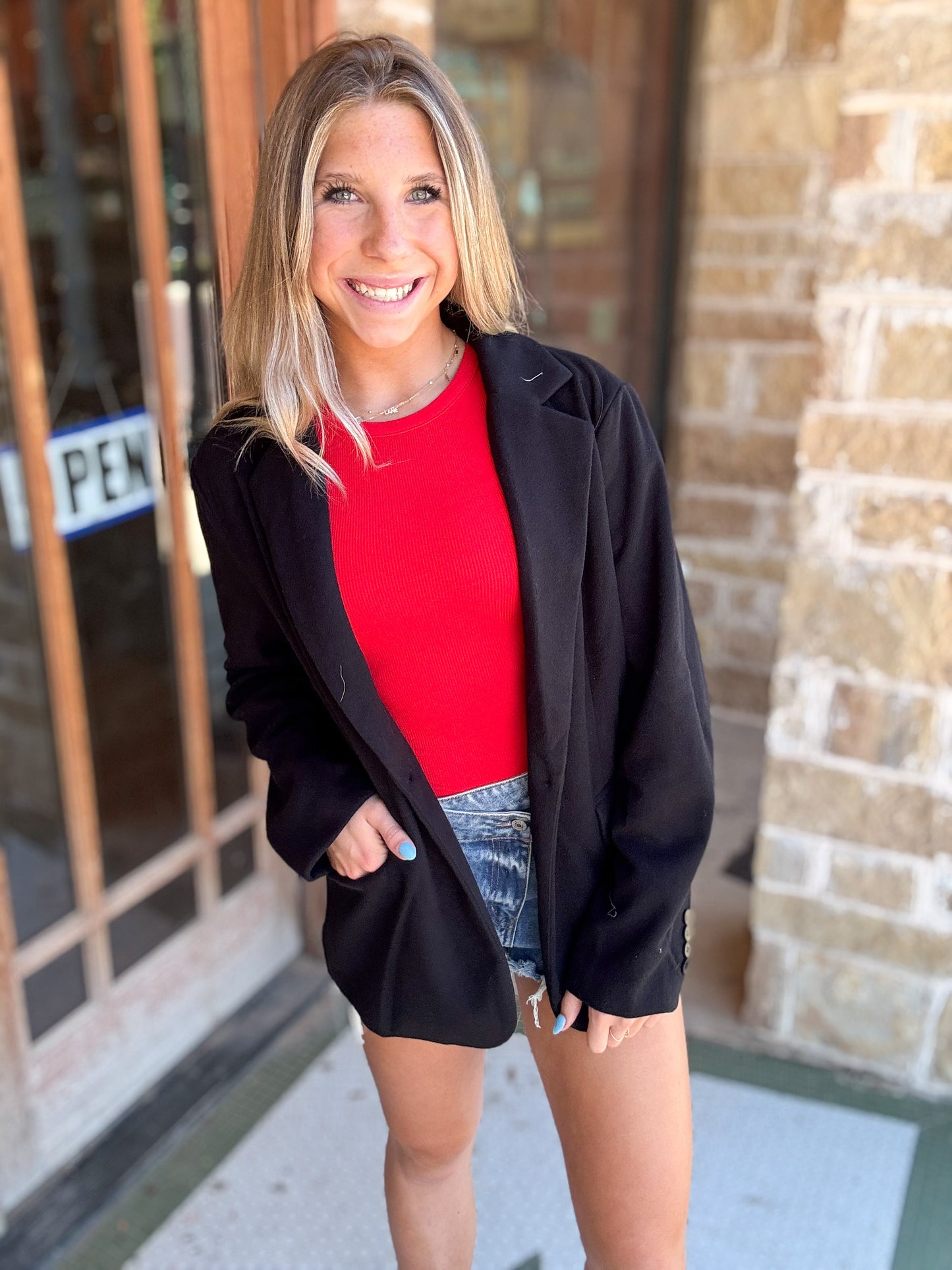 Jacket | Blazer Black Lined Single Button Pockets
