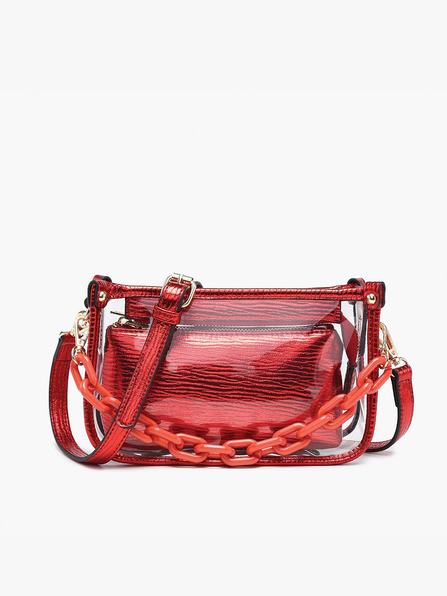 Taupe Jessica Clear Crossbody w/ Chain