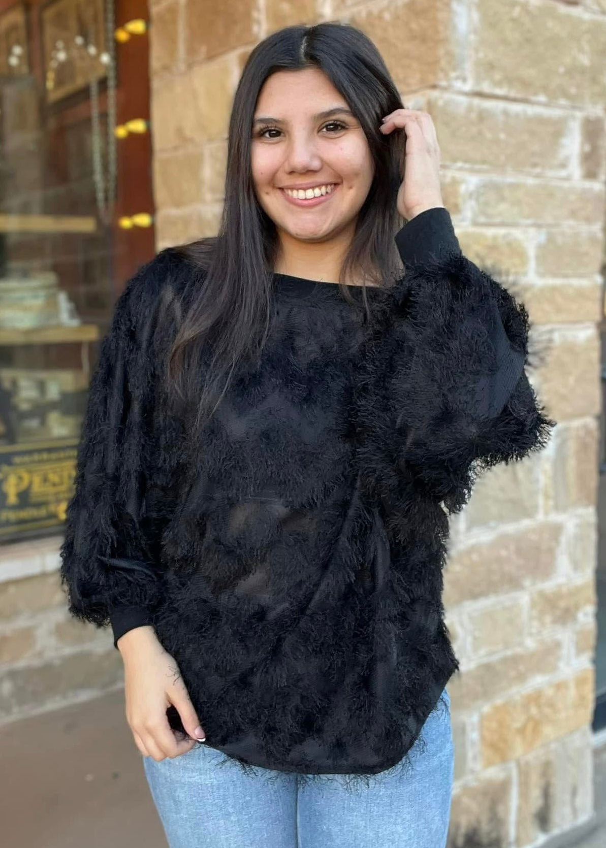 Top | Blouse Boatneck Long Sleeve with Cuffs Fringe Detail