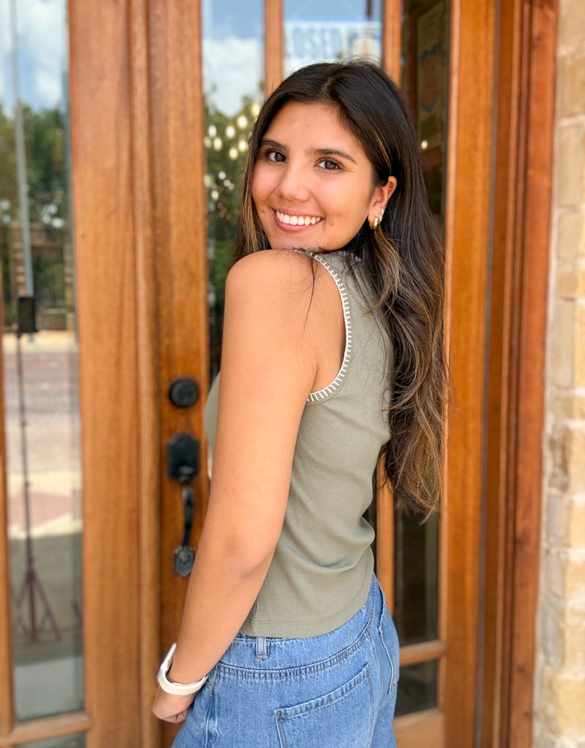 Tank Top - Mini Ribbed Knit Olive