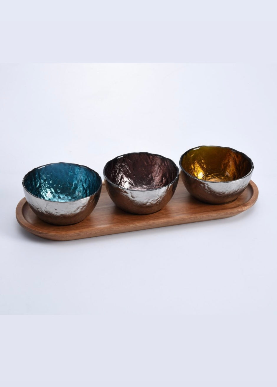 Tabletop | Set of 3 Colored Glass Bowls & Tray