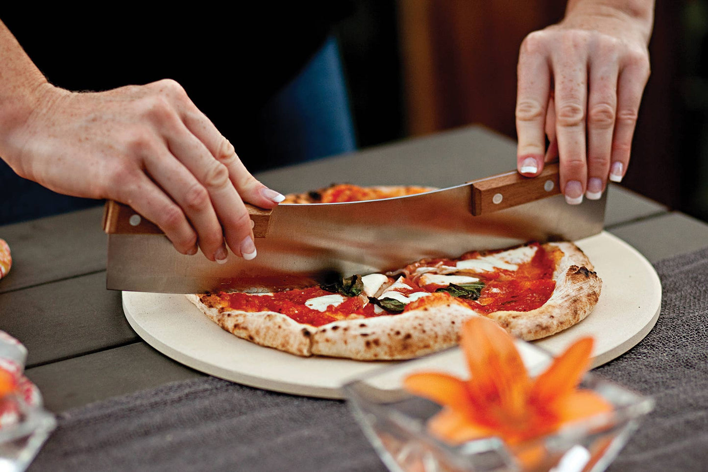 Housewares | Outset Pizza Cutter, Acacia Wood, Stainless Steel, 13" Blade