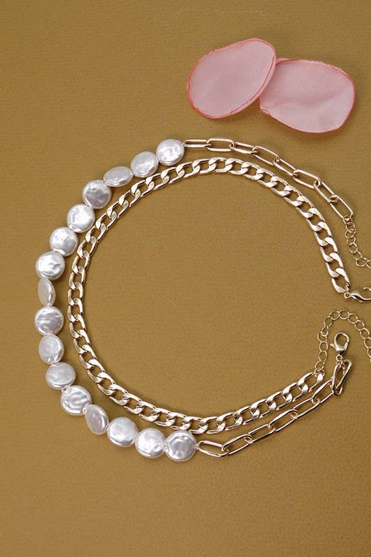 Double Layer Flat Pearl Necklace