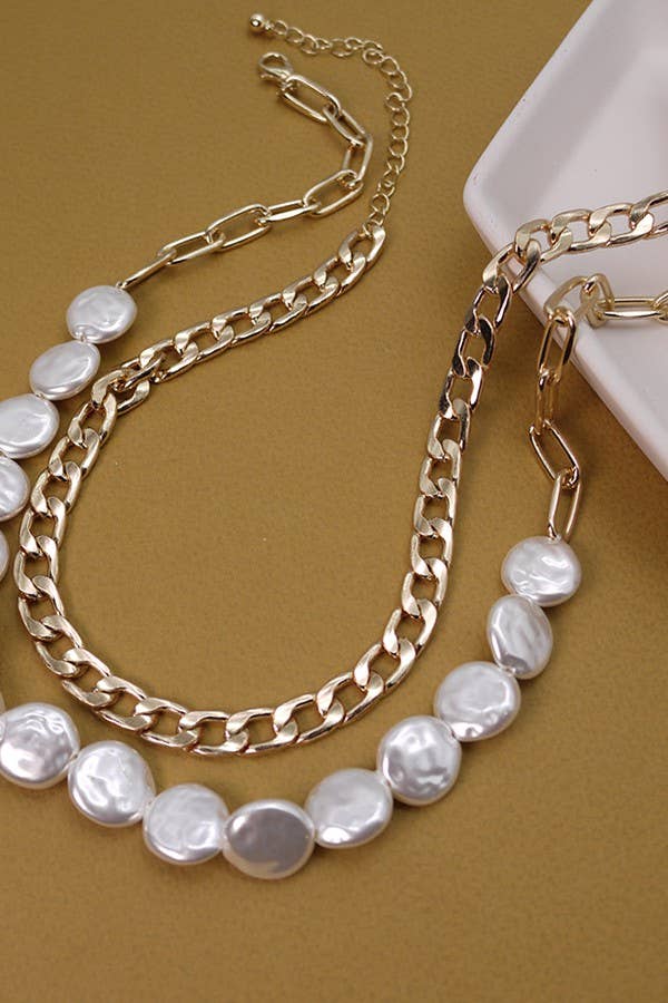 Double Layer Flat Pearl Necklace