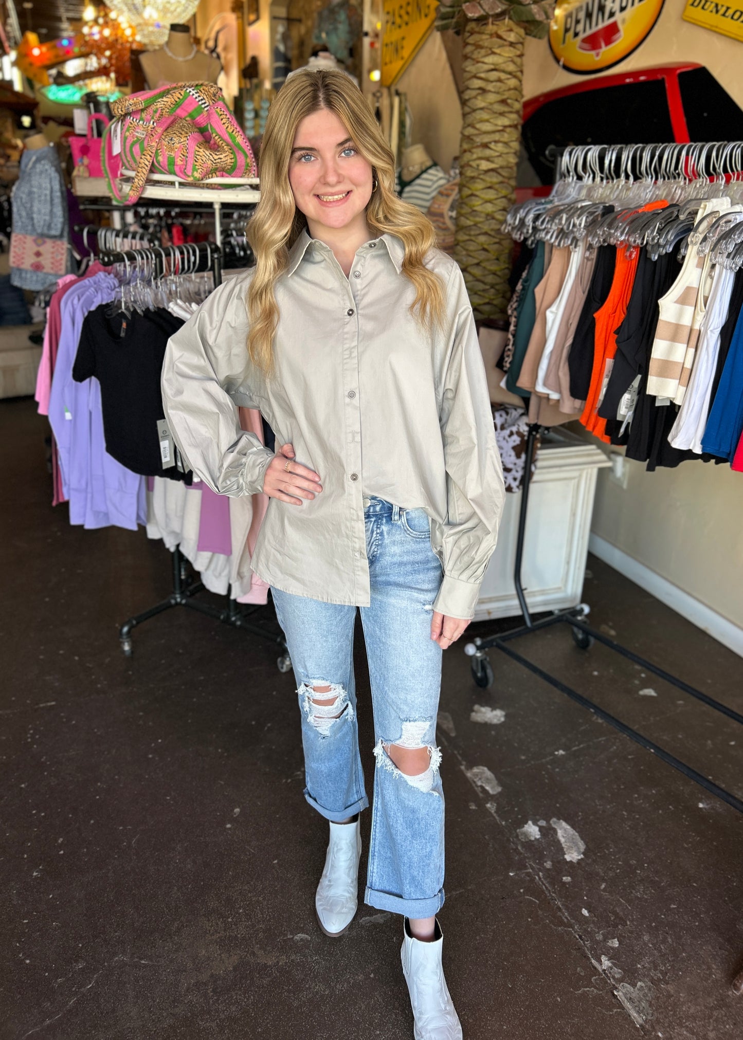 Top | Casual Slits Balloon Long Sleeve Top