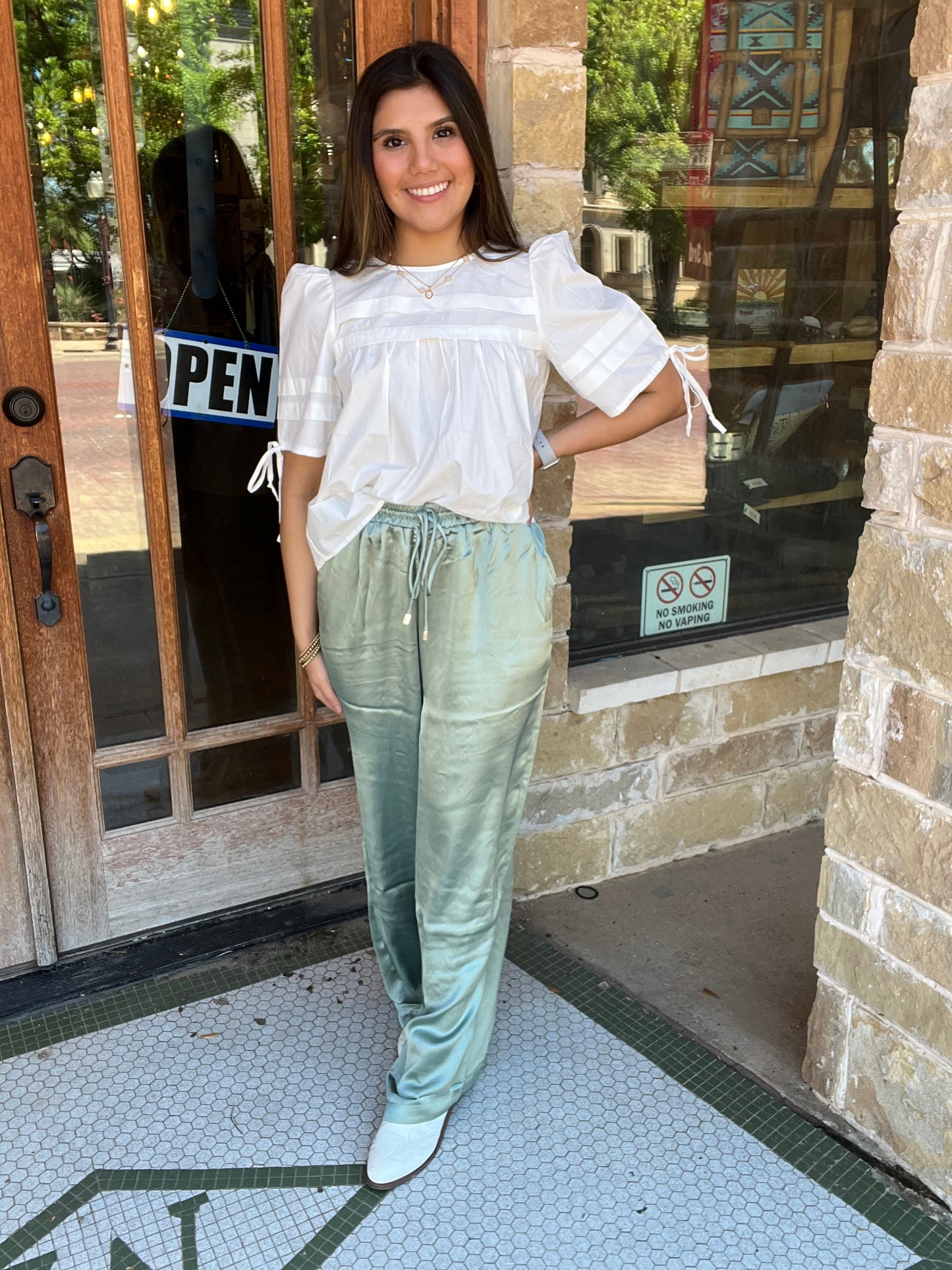 Bottoms | Pants Satin Drawstring Waist Wide Leg