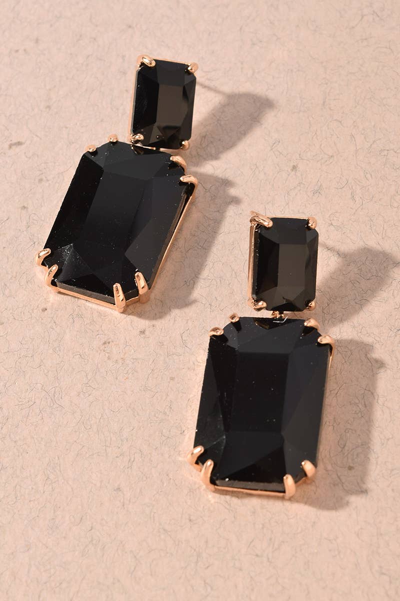 Earrings - Black Oversized Rectangular Crystal