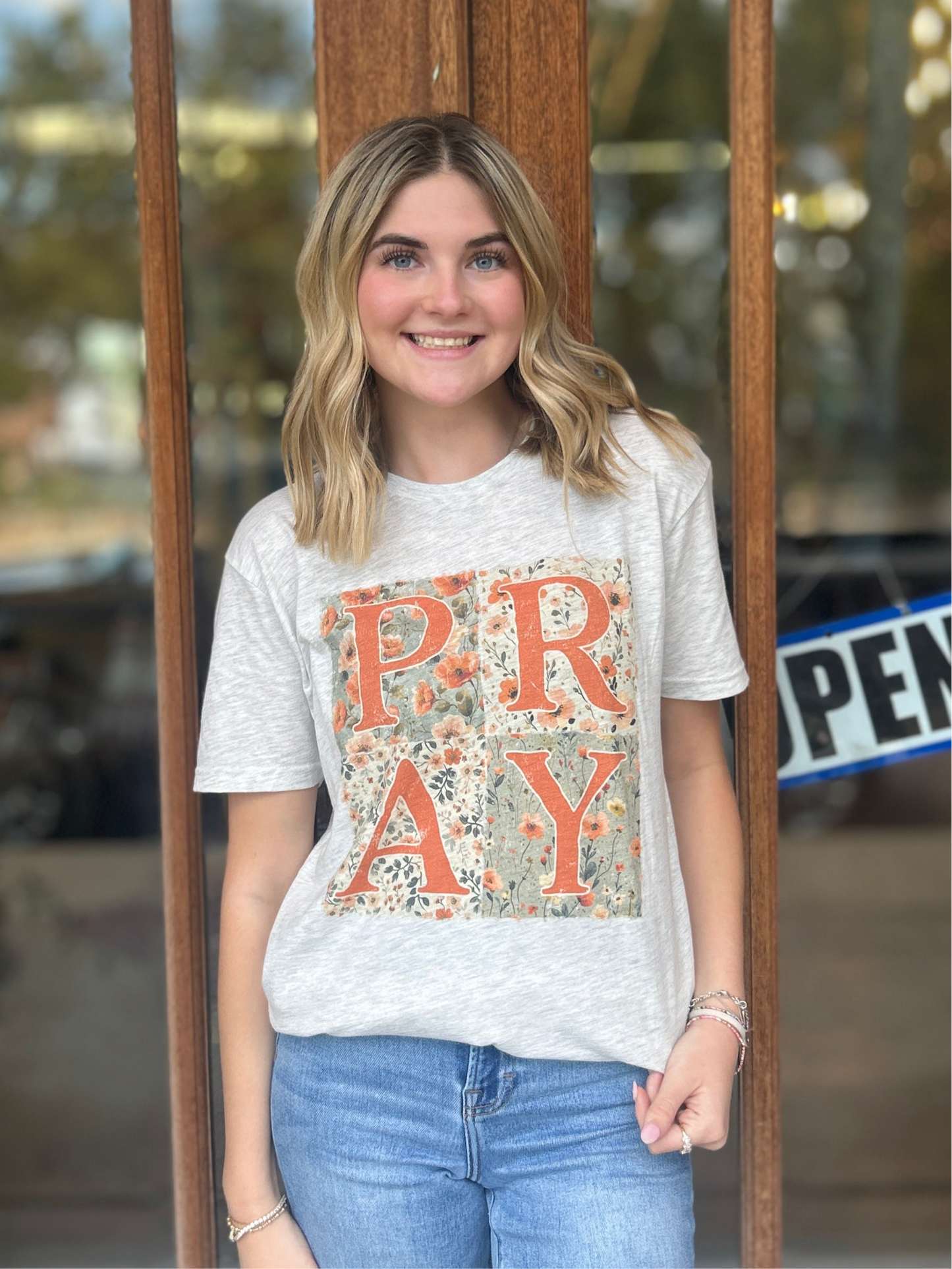 Tops | Graphic Tee Retro Fall Floral Pray