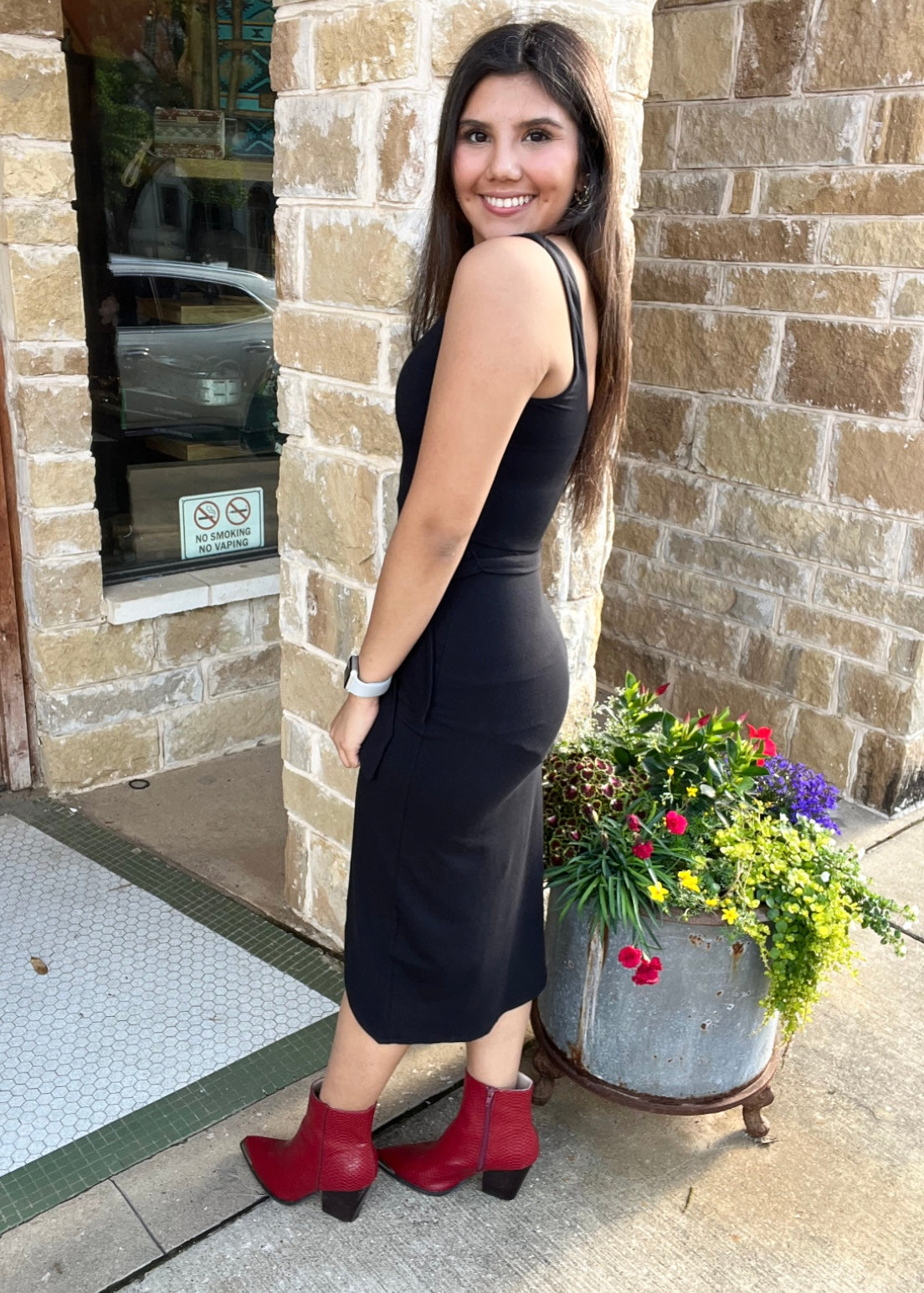 Dresses | Aubrielle Black Scoop Neck W/ Tie Waist