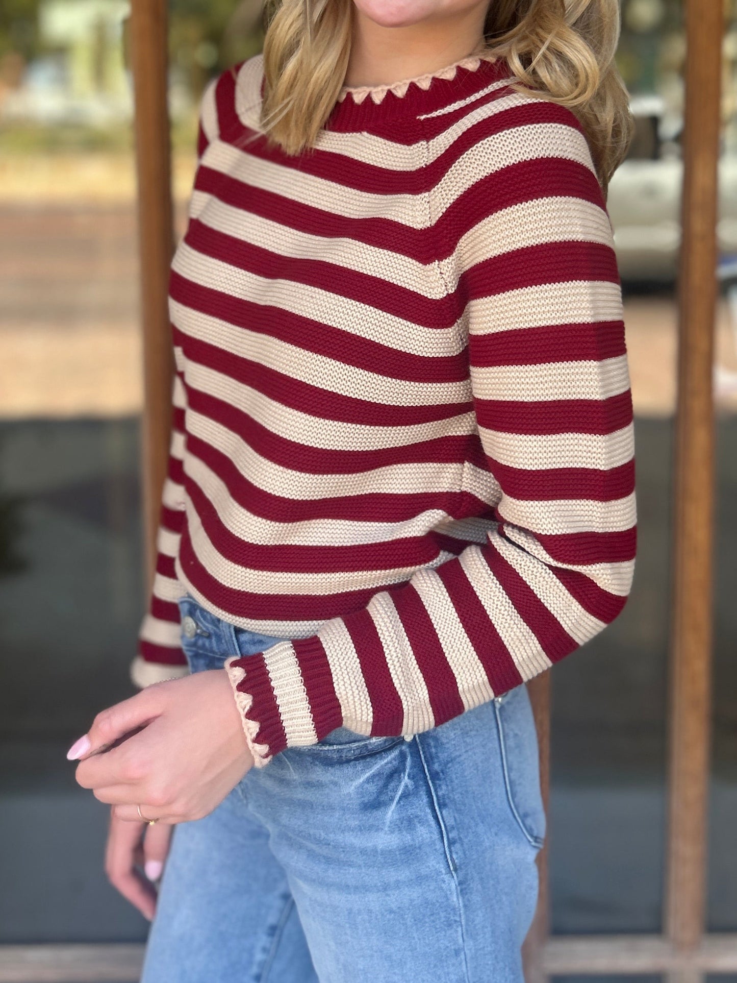Tops | Sweater Wine Taupe Stripe