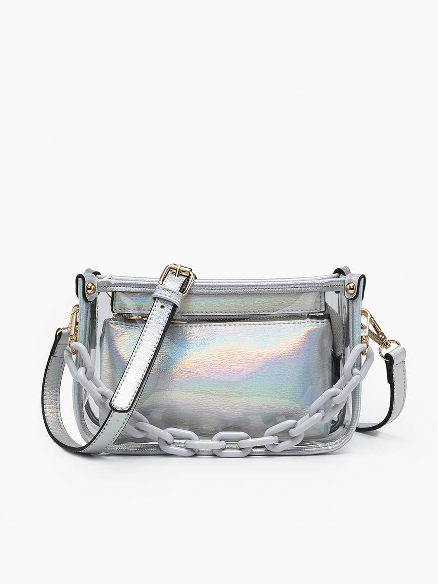 Taupe Jessica Clear Crossbody w/ Chain