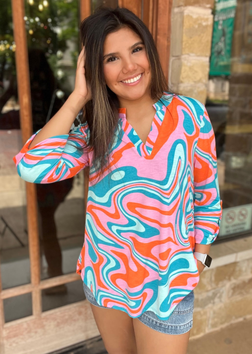 Tops | Dear Scarlett Blouse Multi Printed 3/4 Sleeve Lizzy