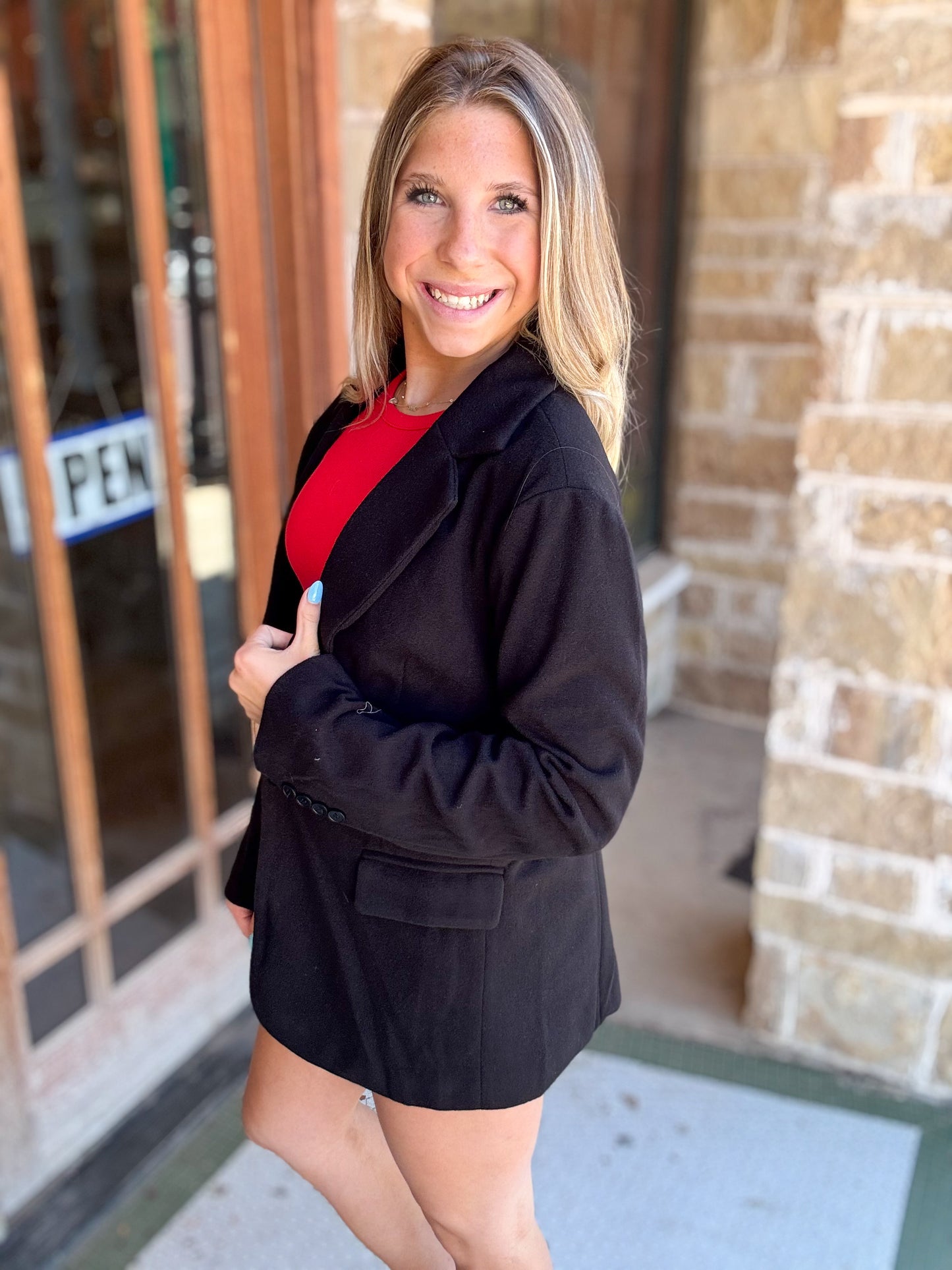 Jacket | Blazer Black Lined Single Button Pockets
