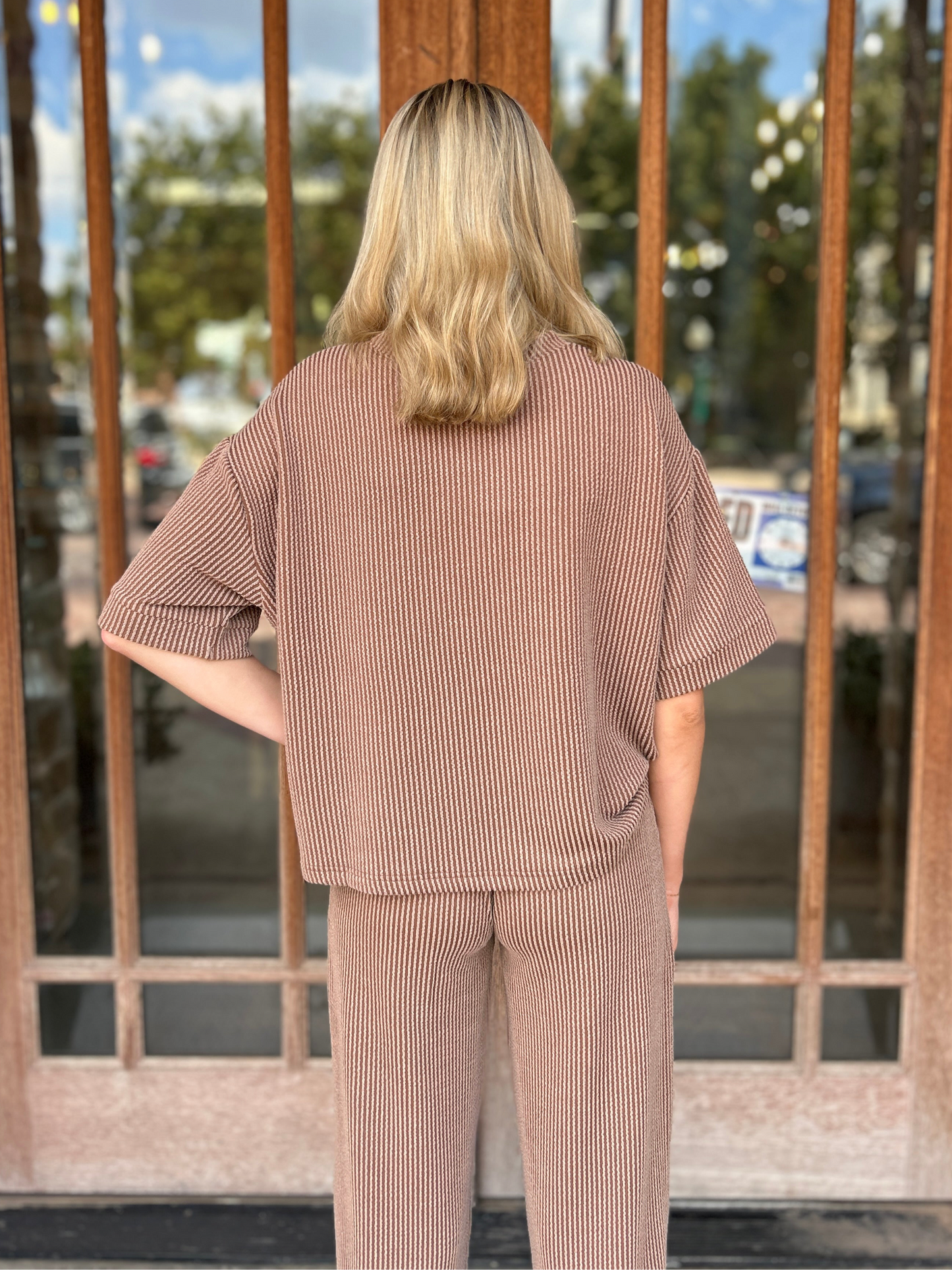 Sets | Brown Raised Rib Short Sleeve Tee & Pants