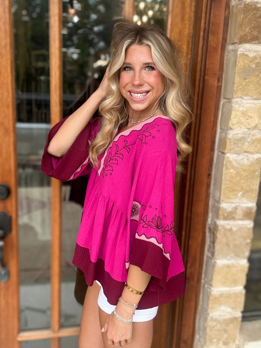 Blouse - Berry Bloom Embroidered
