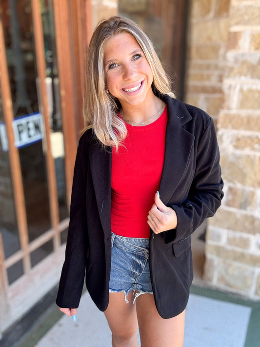 Coat | Jacket Blazer Black Lined Single Button Pockets