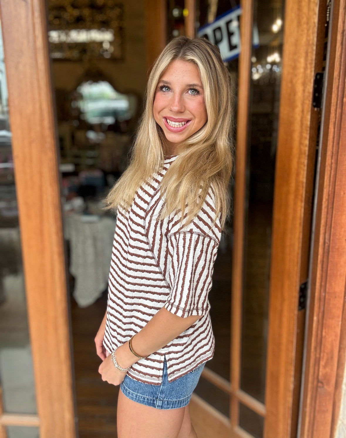 Top - Mocha Stripe Relaxed Knit