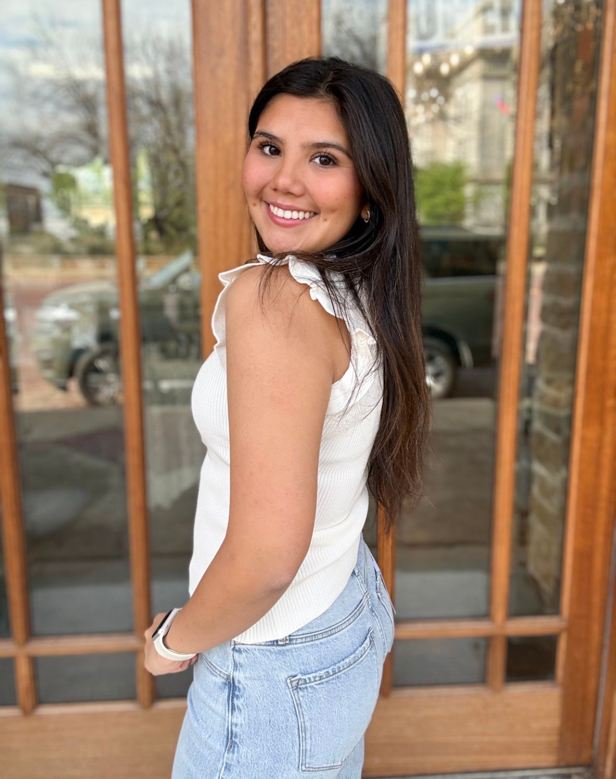 Top - White Ruffle Sleeveless Sweater Knit