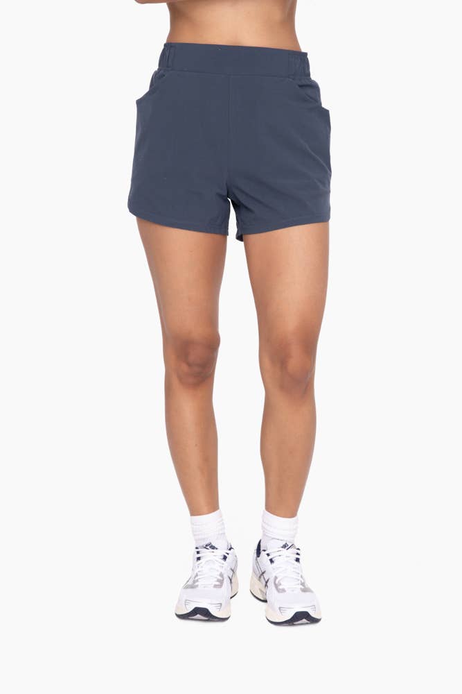 Athleisure | Mono B Midnight Navy Athleisure Shorts with Curved Hemline