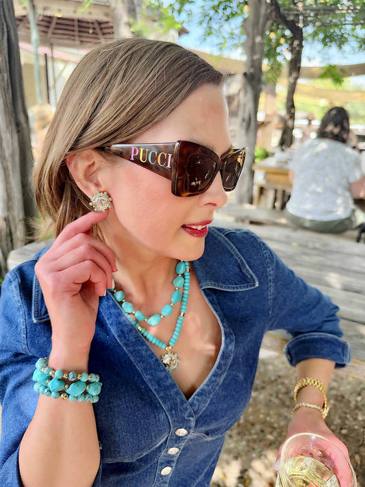 Buffalo Coin Stud Earrings in Silver and Turquoise