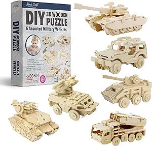 3D Wooden Puzzle 6 Assorted Military Vehicles