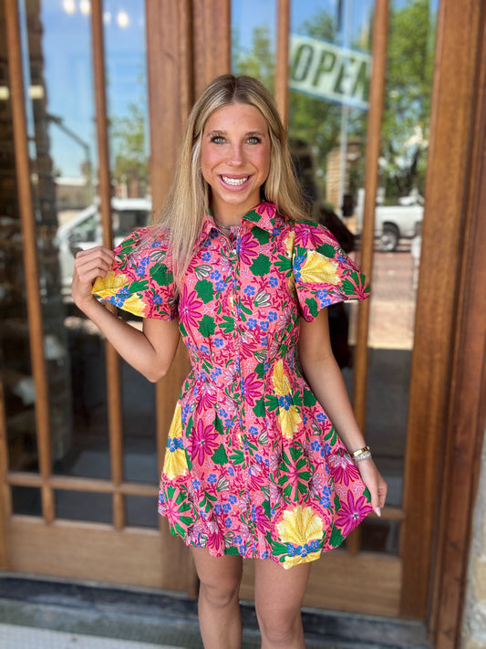 Floral Puff Sleeve Mini Dress