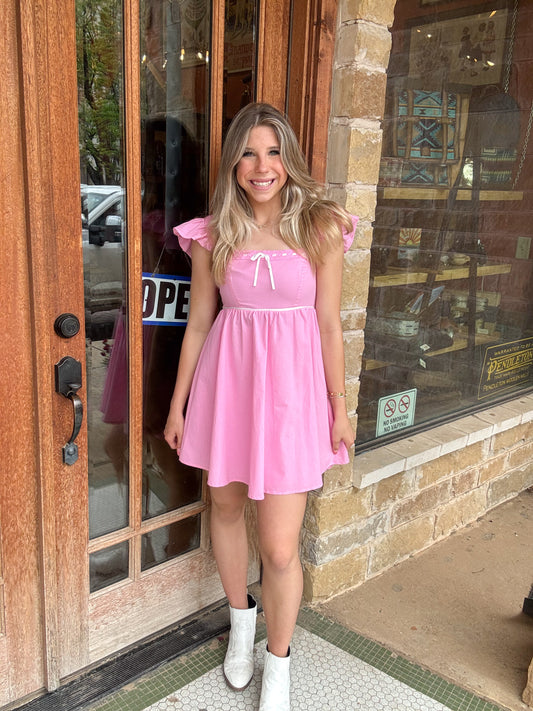 Dresses | Mini Dress Pink Square Neck Flared