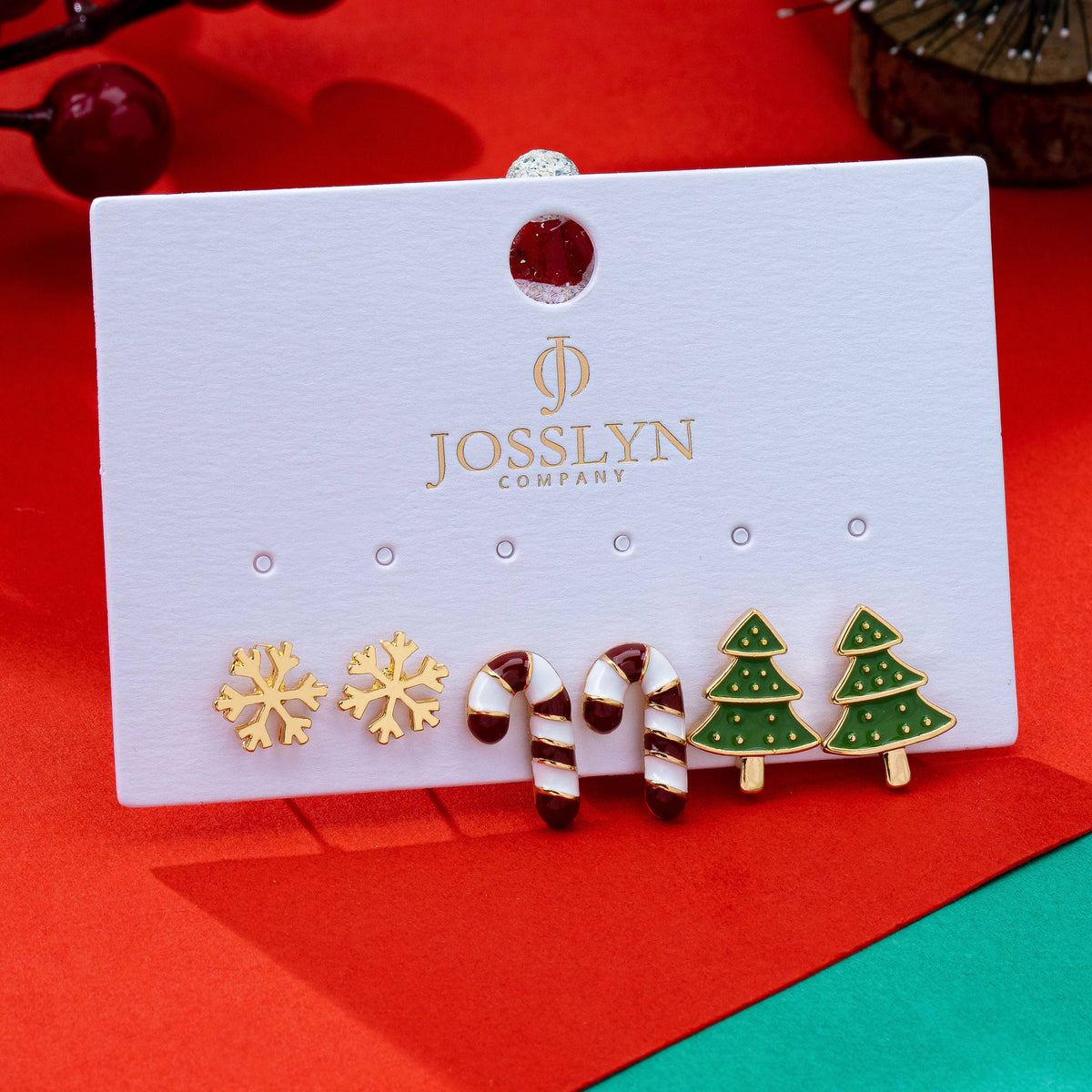 Earrings - Holiday Candy Cane Snowflake Tree Trio