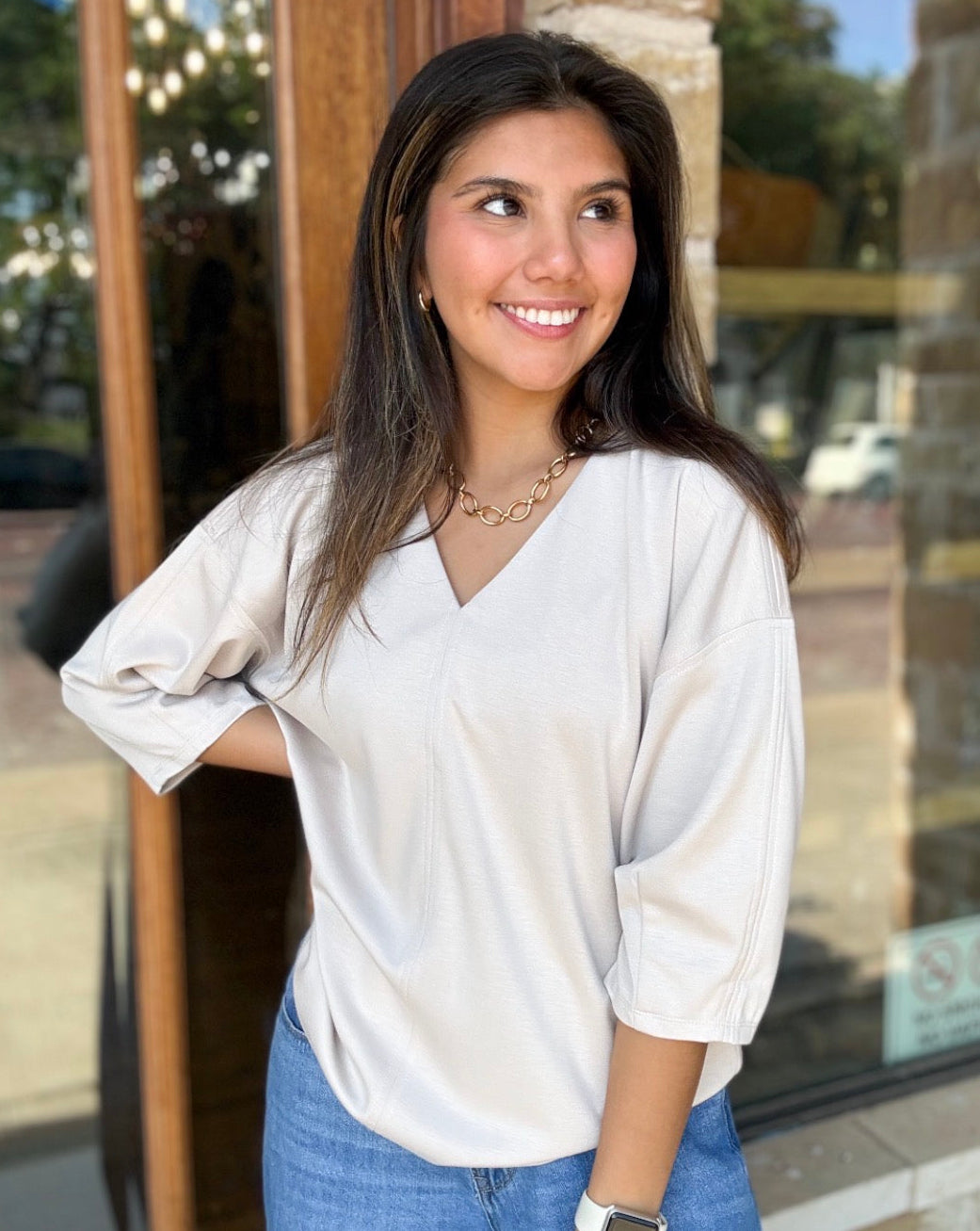 Blouse - Jodifl V-Neck Cream Knit