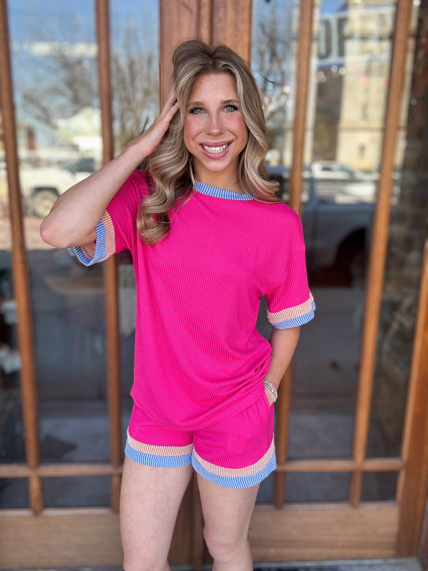 Pink Twisted Short Sleeve Set