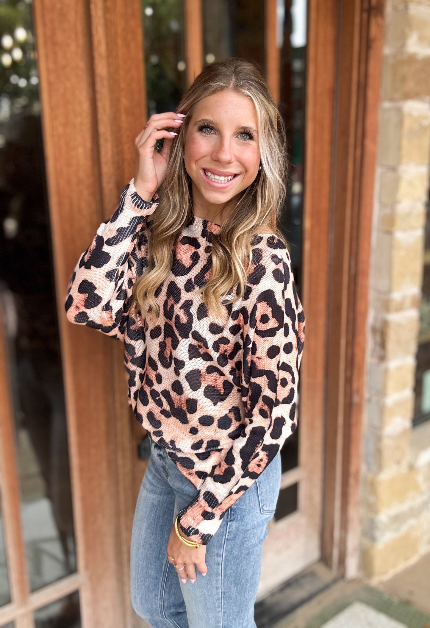 Tops | Blouse Brown Leopard Knit