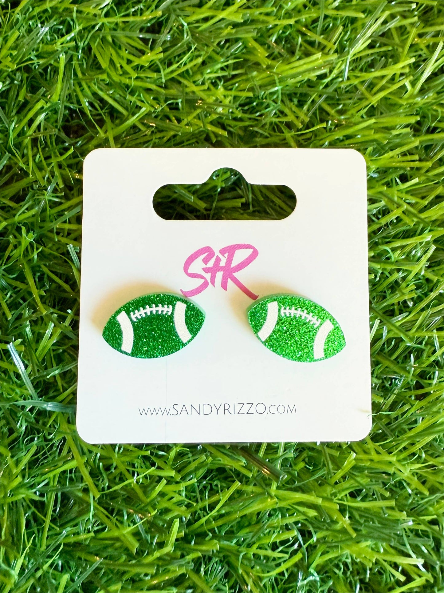 Jewelry | Earrings Green Glitter Acrylic Football Studs