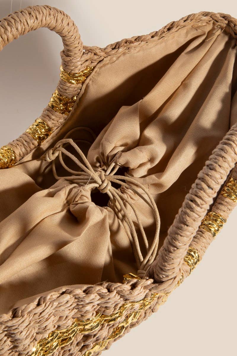 Handbags | Metallic Straw Stripes Round Braided