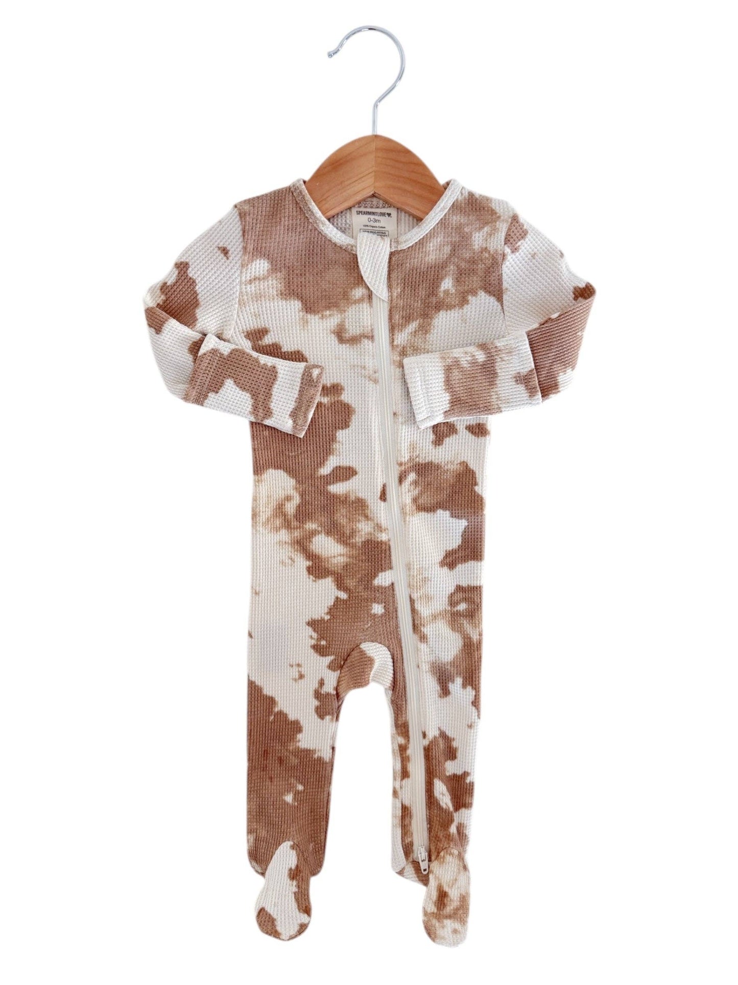Baby | Almond Tie Dye Organic Waffle 2-Way Zip Footie (0 - 3 mo.)