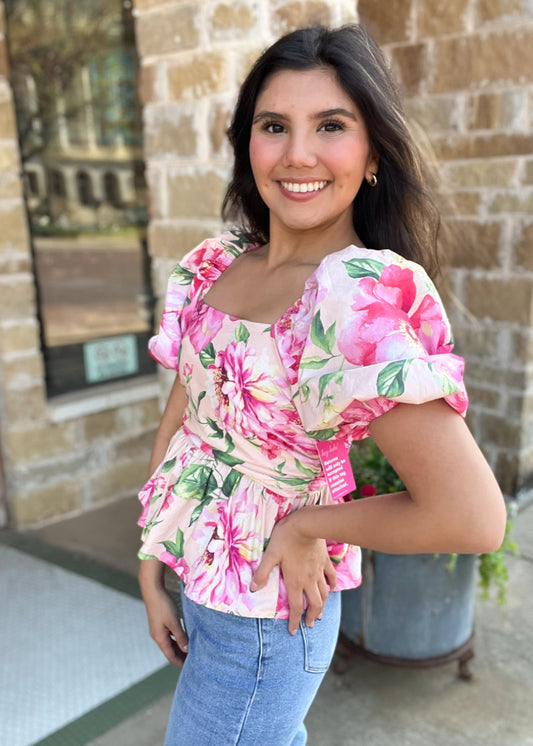 Tops | Blouse BuddyLove Mirabelle Explorer T Peplum Waist Puff Sleeves Blouse