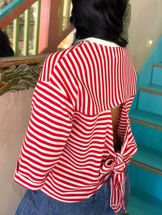 Sweater - Red & Cream Striped Long Sleeve