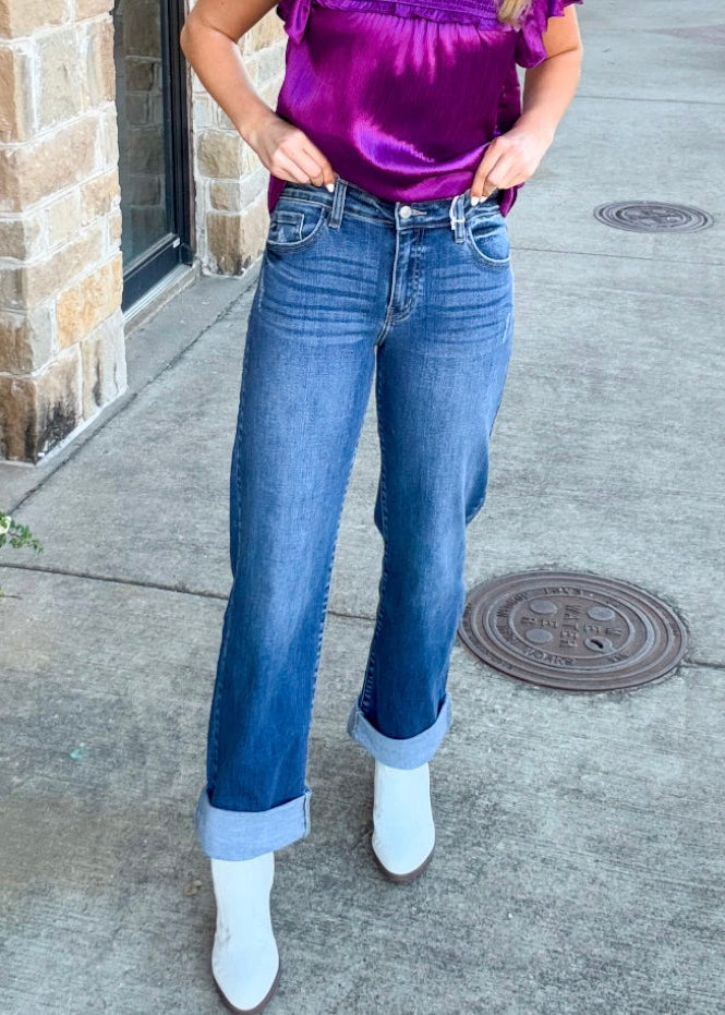 KanCan High Rise Dark Wash Wide Leg Jeans