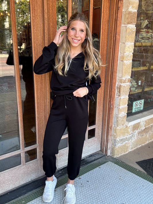 Sets | Black Scuba Quarter Zip Neck Top and Pants Athletic Apparel