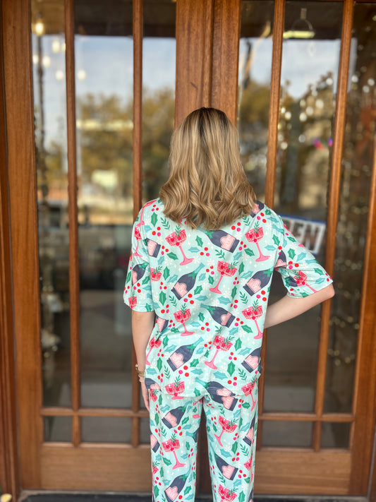 Sets | Christmas PJ’s Champagne Coupes & Holly Matching Top and Bottom