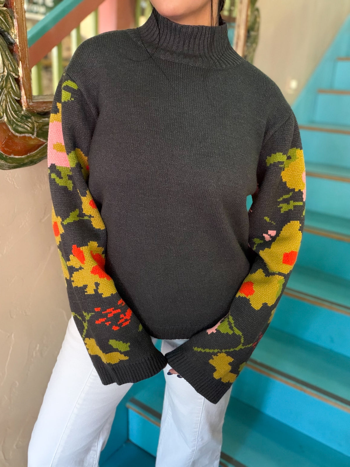 Sweater - Floral Mocked Turtleneck