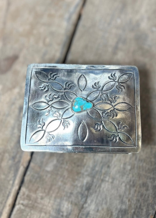Jewelry Storage | Sterling Silver Small Stamped Box W Turquoise