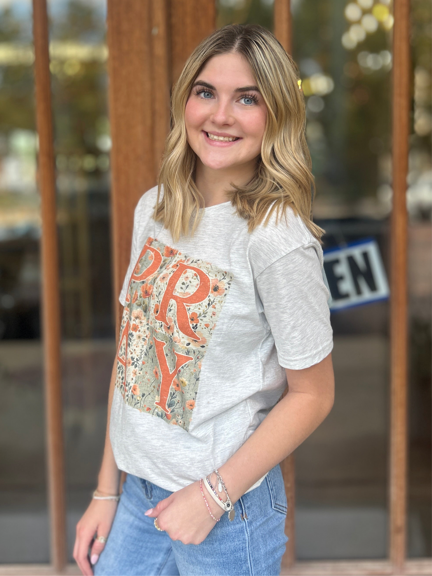 Tops | Graphic Tee Retro Fall Floral Pray