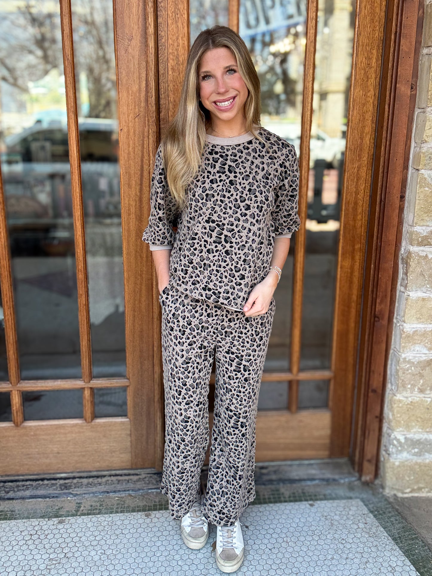 Leopard Half Sleeve Wide Leg Set