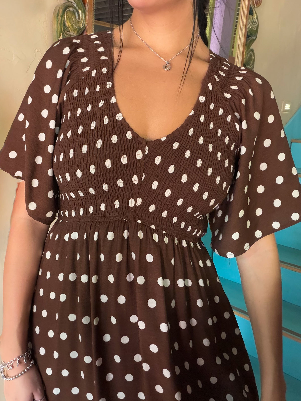 Dress - Polka Dot Smocked Midi
