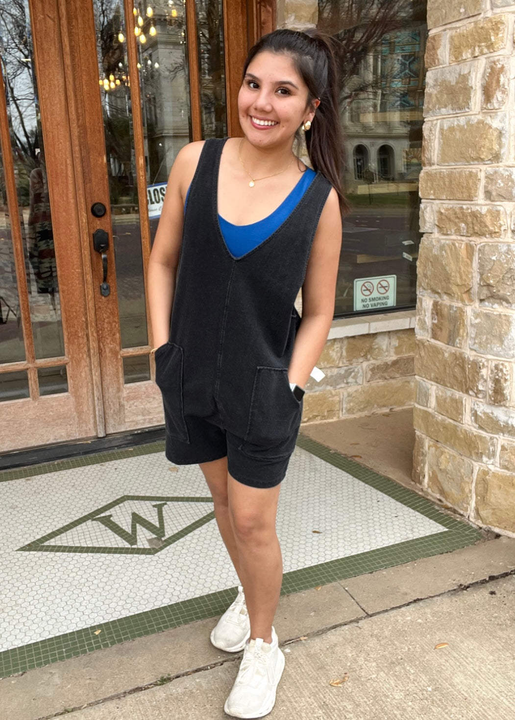 Mono B Black Cotton Blend Relaxed Fit Romper