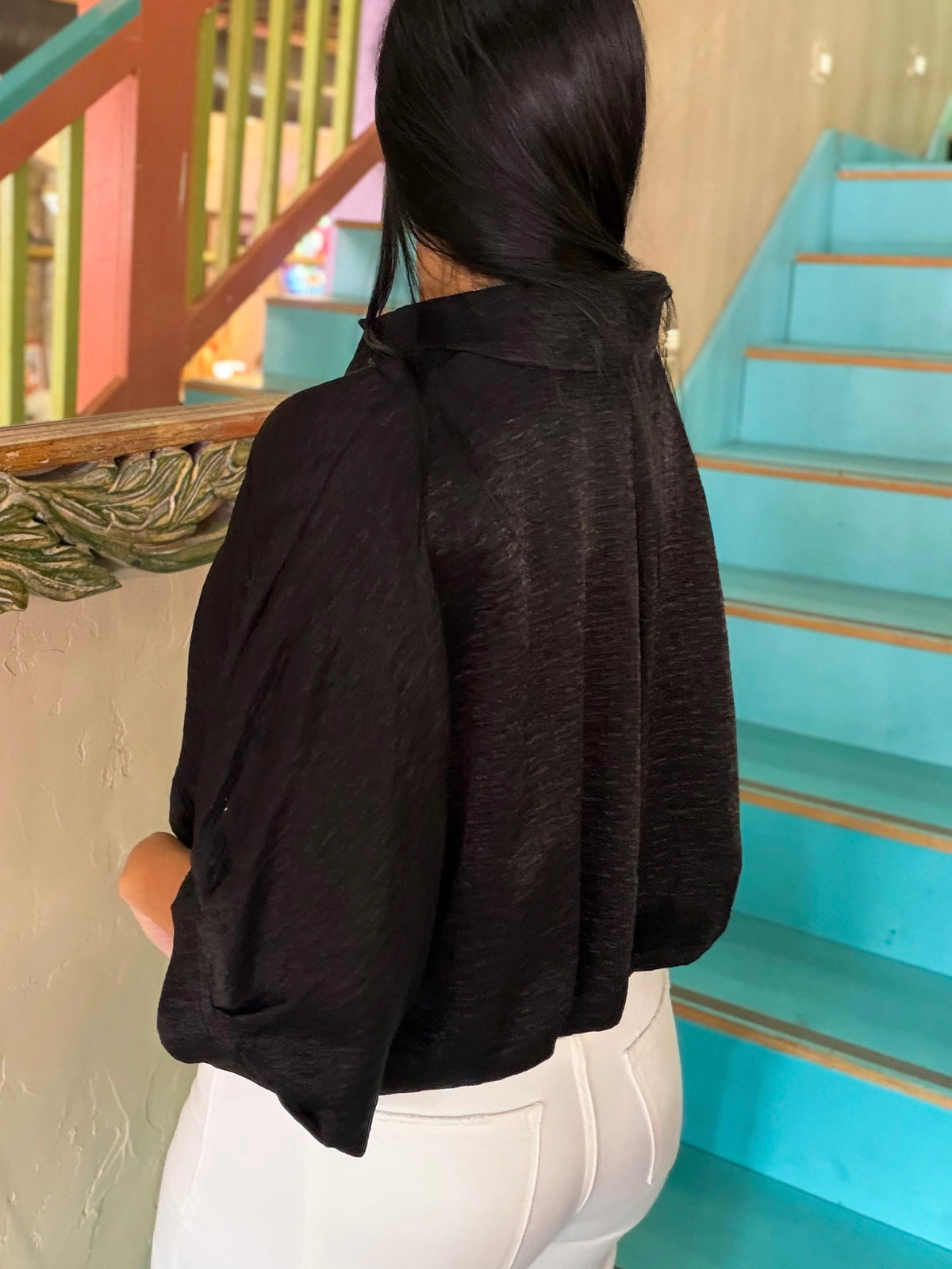 Blouse - Textured Satin Dolman