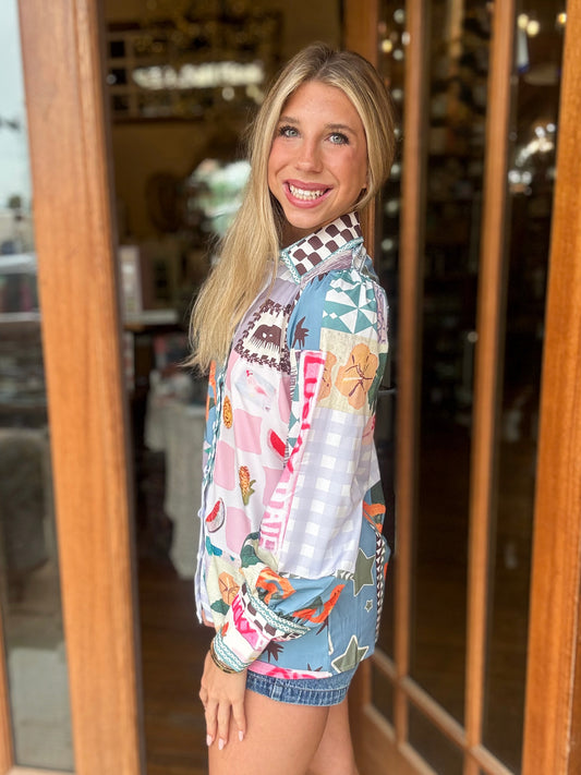 Blouse - Whimsical Patchwork Print