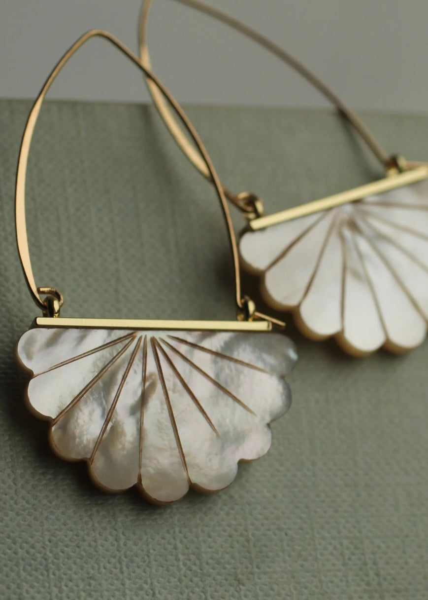 Earrings | Mother of Pearl Art Deco Hoop Earrings