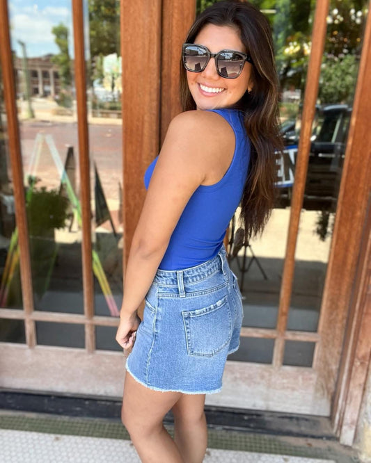 Tops | Bodysuit Cobalt Round Neck Sleeveless