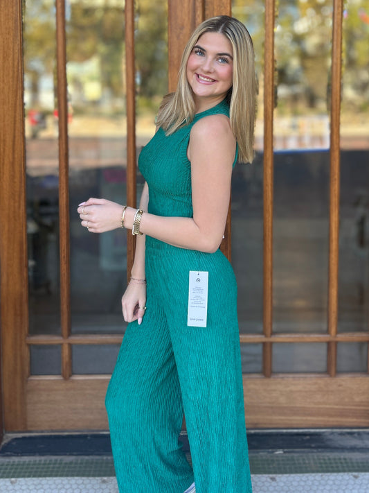 Emerald City Crinkled Plisse Cropped Tank and Pants Set